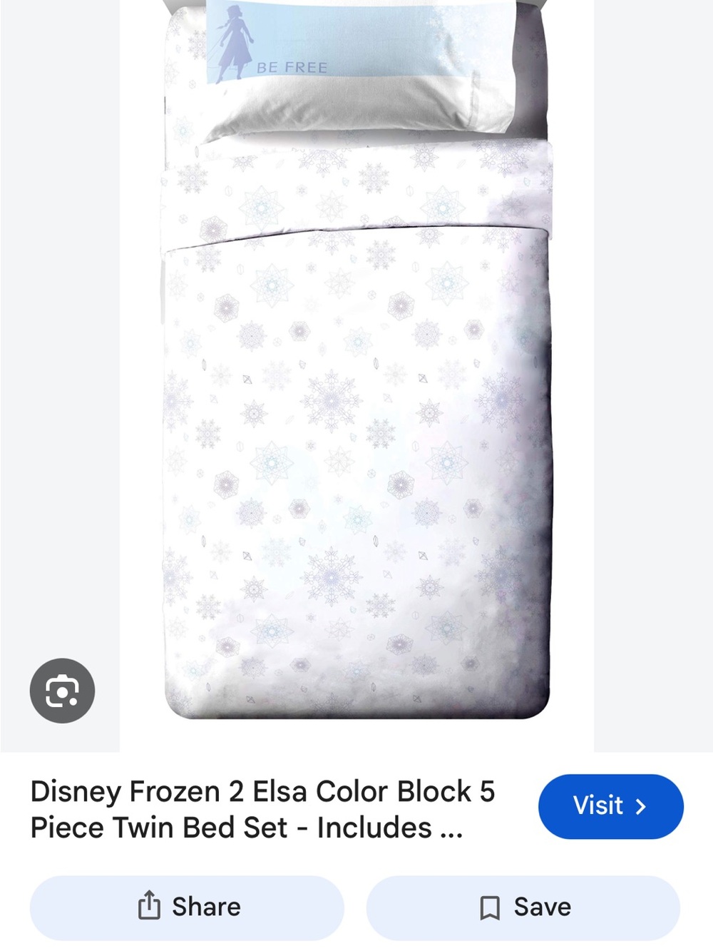Disney Frozen Elsa Snowflake Twin Sheet Set - White & Light Blue